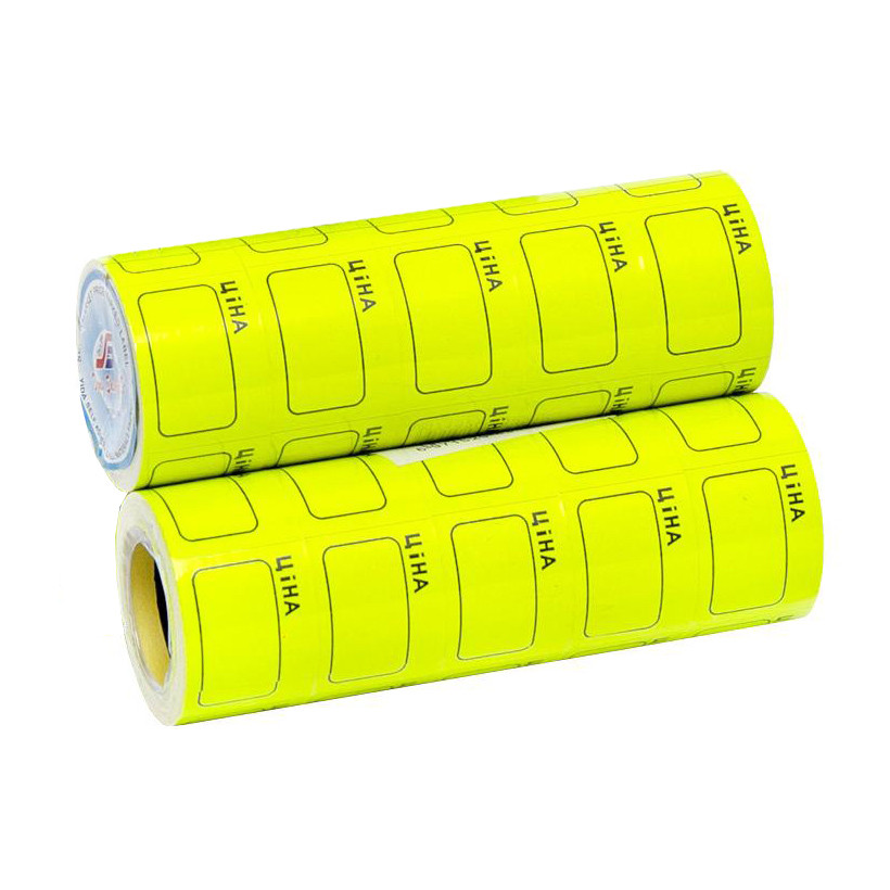 Цінник на товар середній 2,5х3,5 см «Ціна» з рамкою жовтий 1000 шт.