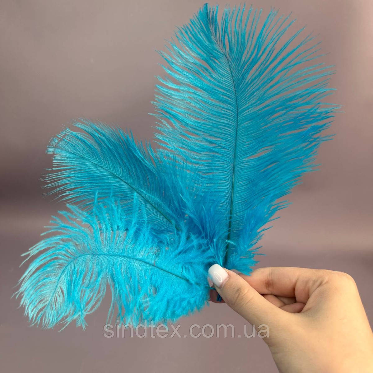 5 шт - Пір'я страуса для рукоділля 13-18 см - лазуровий