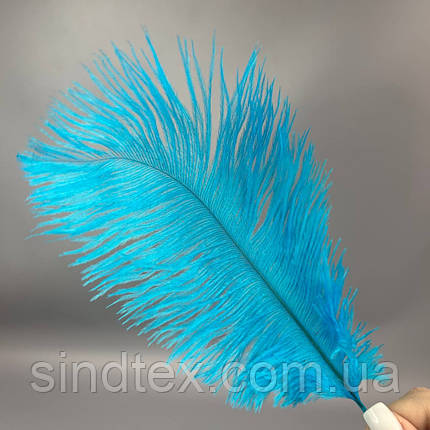 5 шт - Пір'я страуса для рукоділля 13-18 см - лазуровий, фото 2