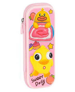 Пенал шкільний з об'ємною 3D-фігуркою «Качечка» рожевий