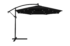 Садова парасоля 3 м WCG із поліестеру 160G та сталевою рама LED-підсвічування на сонячній панелі + чохол Чорний