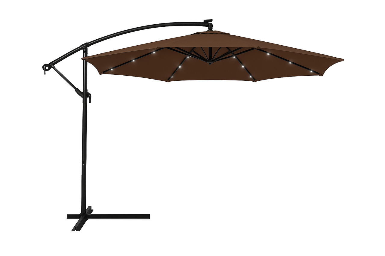 Садова парасоля 3 м WCG із поліестеру 160G та сталевою рама LED-підсвічування на сонячній панелі + чохол Коричневий