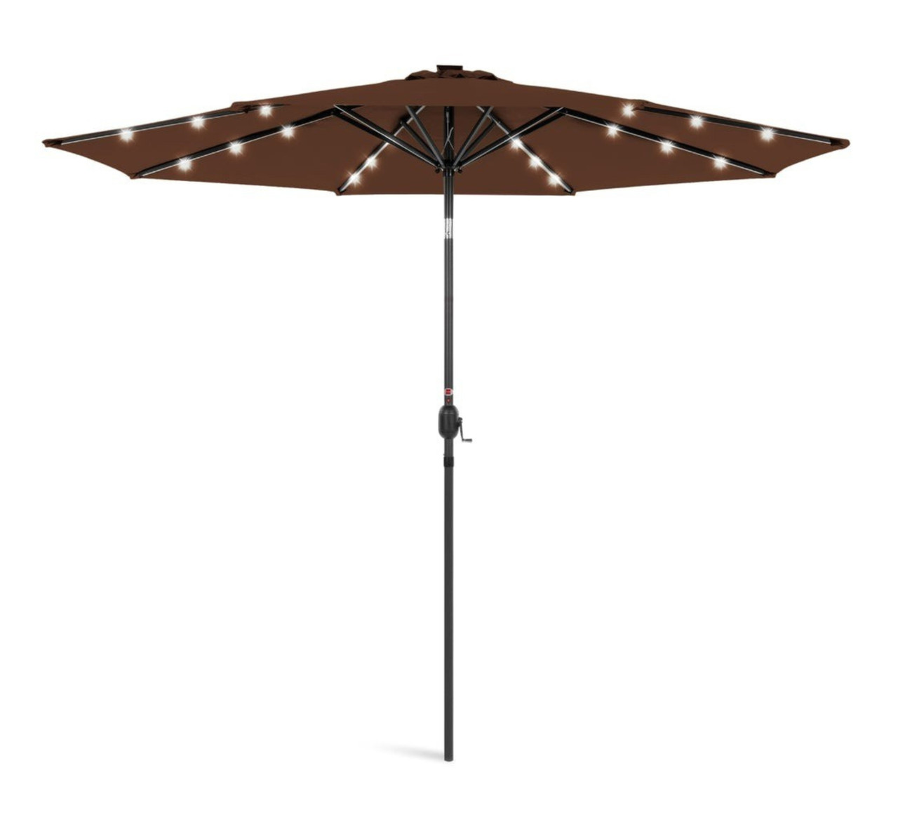 Парасоля садова кругла з регульованим кутом нахилу WCG 3 м з LED-підсвіткою сонячною панеллю та чохлом Коричневий