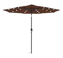 Парасоля садова кругла з регульованим кутом нахилу WCG 3 м з LED-підсвіткою сонячною панеллю та чохлом Коричневий