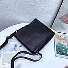 Чоловіча шкіряна сумка через плече планшет месенджер із натуральної шкіри чорна 21*23*5,5 см, фото 3