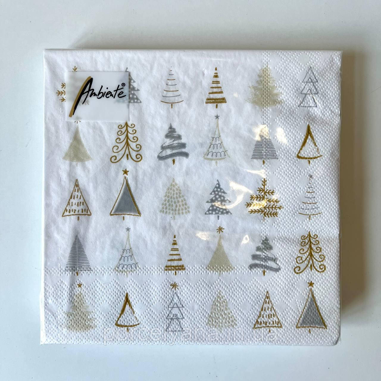 Серветки 33х33 см 20 шт Ambiente Christmas tree doodles, фото 1
