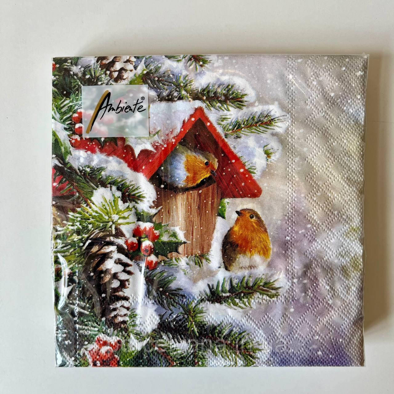 Серветки 33х33 см 20 шт Ambiente House with robins, фото 1