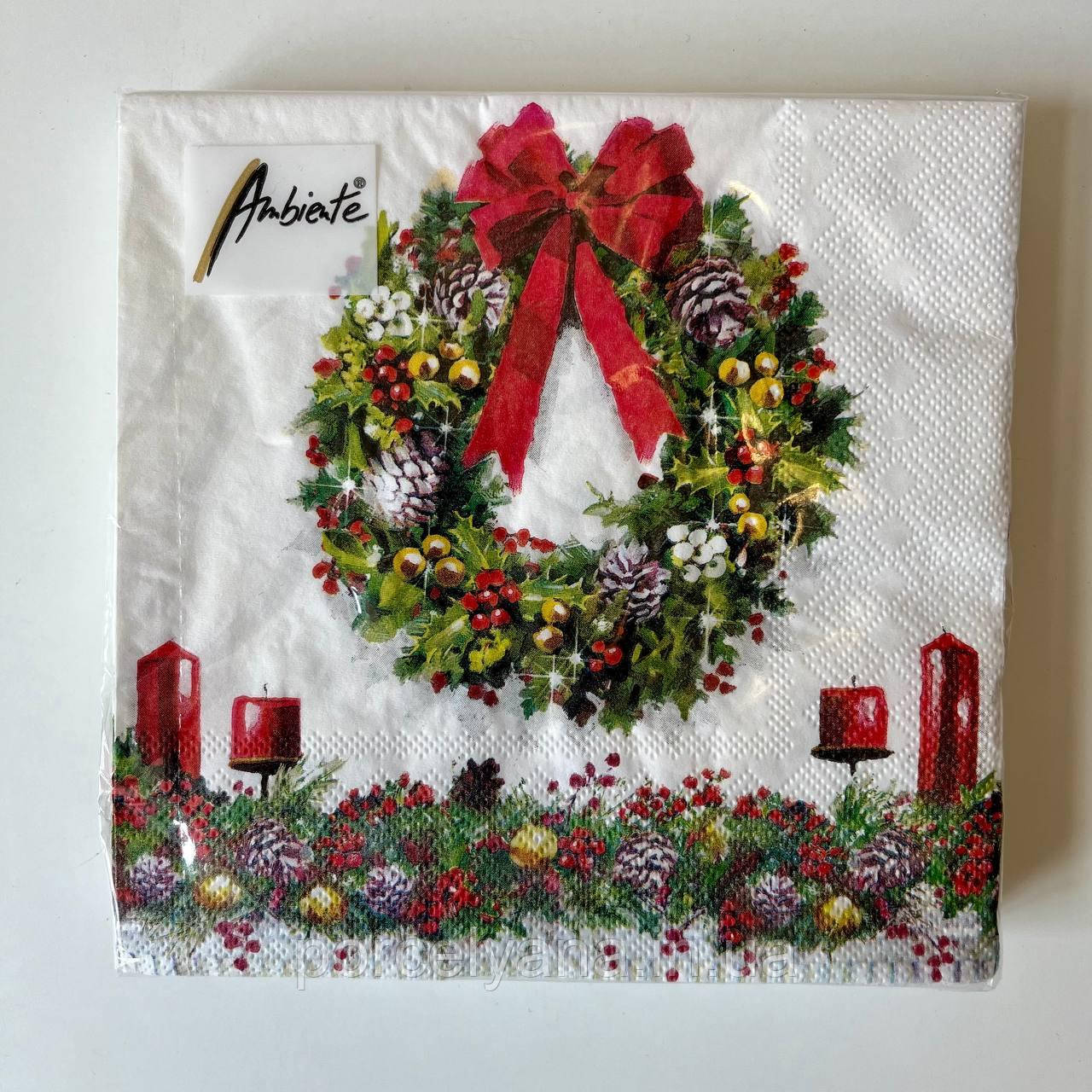 Серветки 33х33 см 20 шт Ambiente Bow on wreath, фото 1