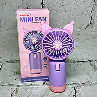 Дитячий портативний міні-вентилятор з вушками 13 см Бузковий JQK21-1