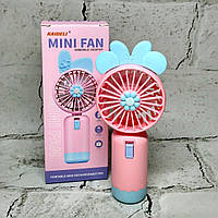 Дитячий портативний міні-вентилятор з вушками 13 см Рожевий JQK21-2