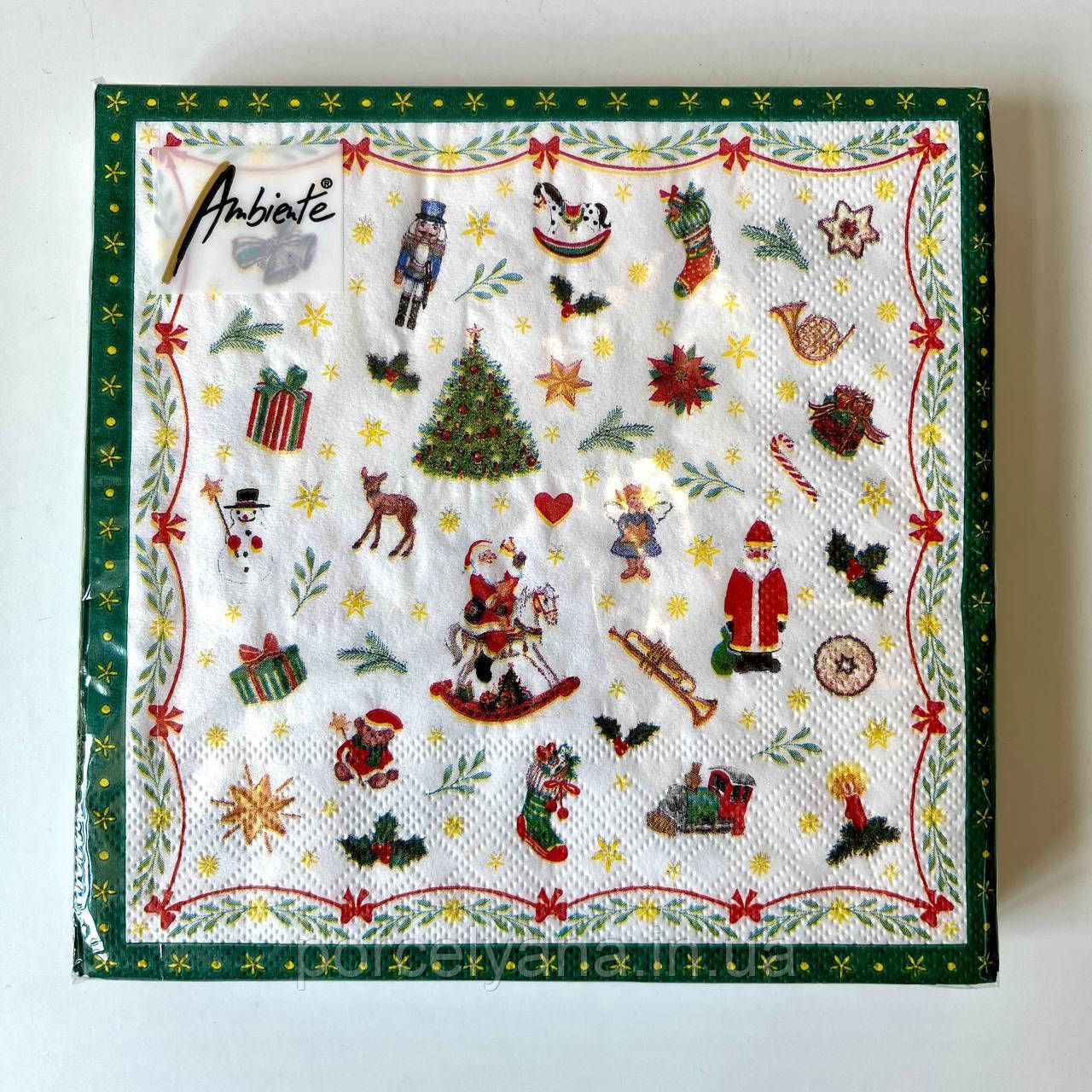 Серветки 33х33 см 20 шт Ambiente Ornaments all over green, фото 1