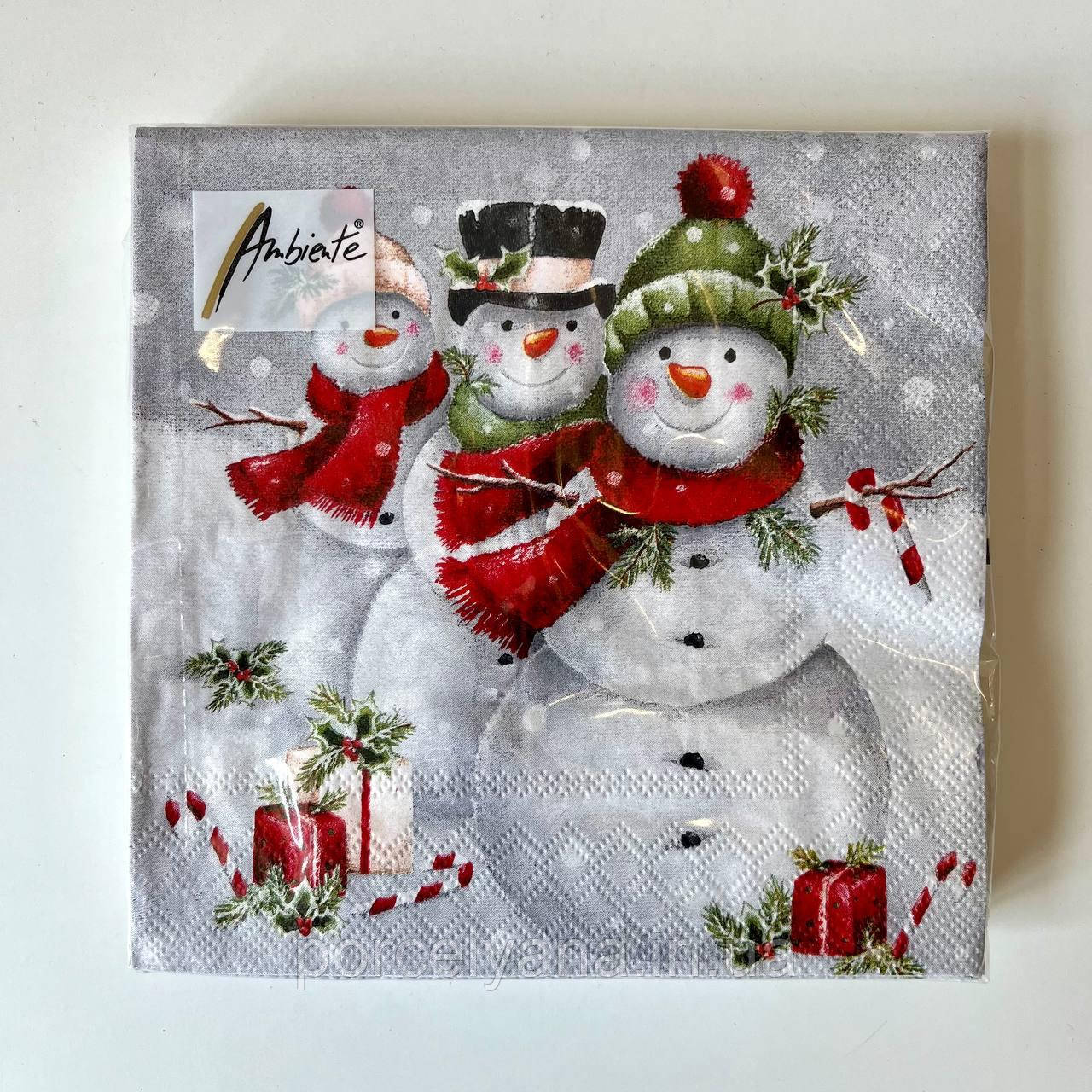 Серветки 33х33 см 20 шт Ambiente Smiling Snowmen, фото 1