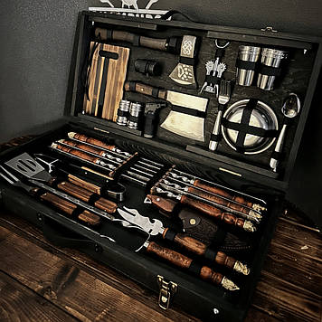 Набір шампурів у дерев'яному кейсі «Кабан MAX»