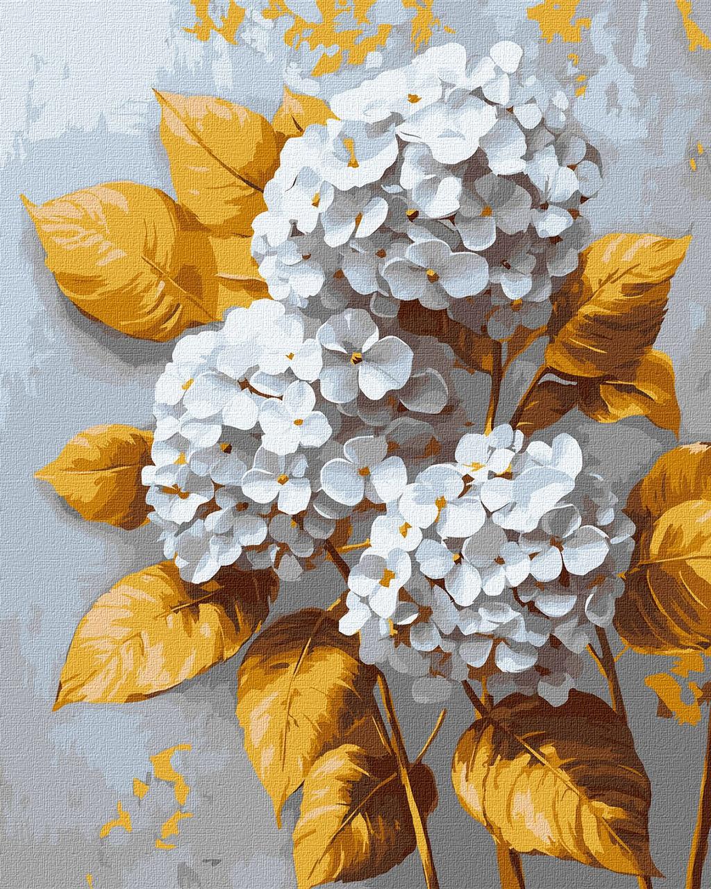 Картина за номерами 40×50 см. Золота гортензія з фарбами металік extra Ідейка КНО3310, фото 1