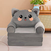 Дитяче мʼяке крісло-ліжко трансформер Котик 50см, плюшеве крісло-диван розкладне для дітей