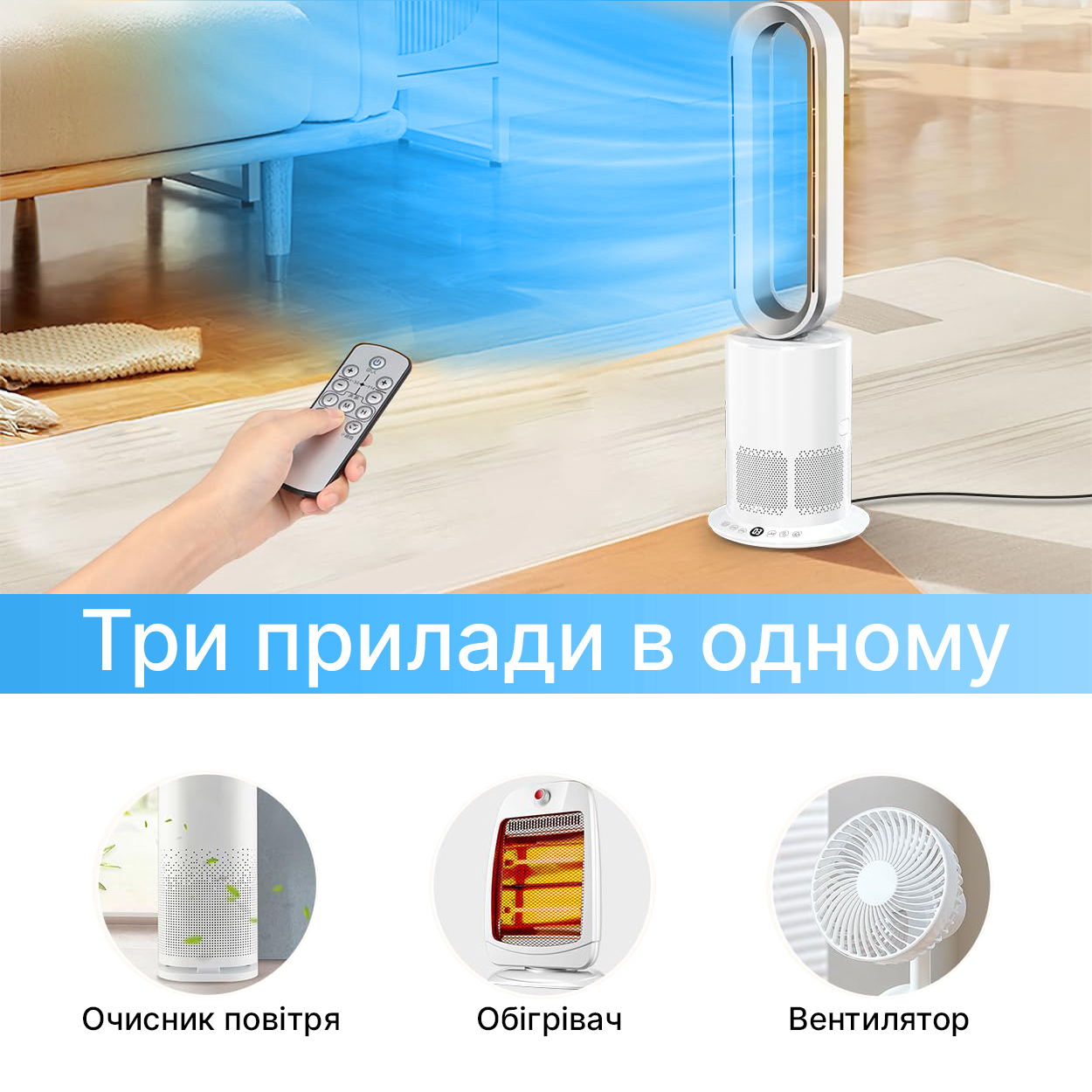 Вентилятор з HEPA-фільтром 3-в-1 Doctor101 Locco PRO. Очищувач + Вентилятор-охолоджувач без лопатей, фото 1