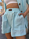 М'ятний літній жіночий лляний костюм: сорочка та шорти, фото 8