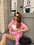 Рожевий літній жіночий лляний костюм: сорочка та шорти, фото 4