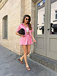 Рожевий літній жіночий лляний костюм: сорочка та шорти, фото 2