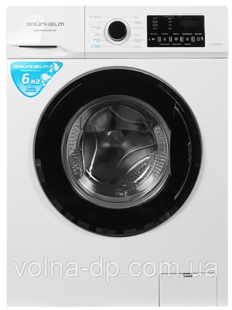 Пральна машина GRUNHELM GWS-F610D2WB-ST((біла,чорний люк,BLDC,інвентор 6кг. 1000 об.), фото 1
