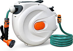 Автоматичний шланг для поливу 30 м з 8-режимним розпилювачем та настінним кріпленням, змотування шланга, садовий водяний барабан