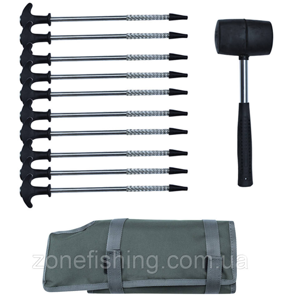 Колія для намету + Молоток World4Carp Tent Peg Set + Hammer, 21,5 см. набір 10 шт., фото 1