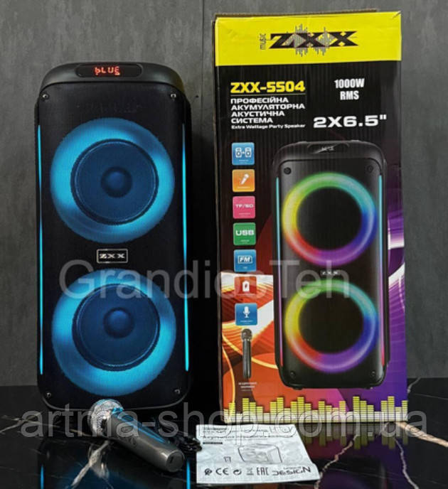 Акустична Bluetooth-колонка ZXX BIG Потужність 1000 Вт, з мікрофоном підлогова 25х56х24см, чорна ZX 5504