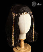 Длинное эльфийское украшение на голову, тика "Агнелия" тиара - золотистая, для фотосессии Aushal Jewellery