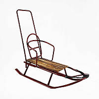 Гр Санки плоскі полози, з ручкою, колір бордовий Ц73466 (1) зйомна спинка