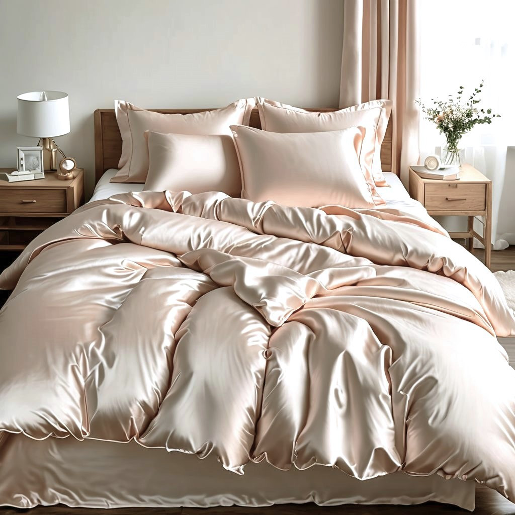 Підковдра на блискавці 145х215 Королева Ночі (Сатин Premium) | Полуторна | Однотонний персиковий, фото 1