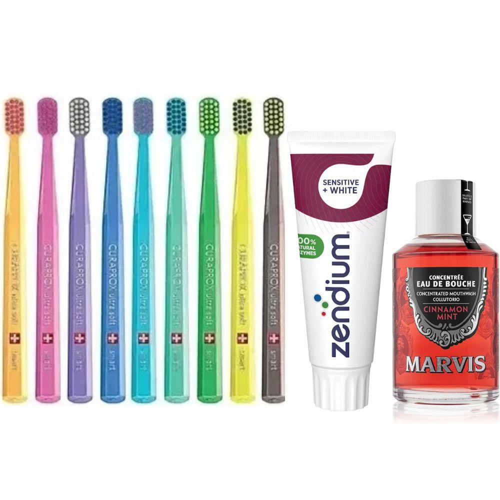 Зубна щітка Curaprox CS Smart 7600 + паста Zendium Sensitive+White відбілювання + ополіскувач MARVIS Cinnamon Mint Eau De Bouche
