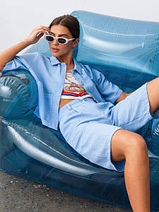 Жіночий костюм з шортами літній двійка з сорочкою блакитний