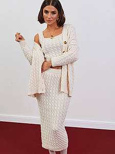 Теплий костюм жіночий осінній трикотажний з спідницею міді вязаний чорний