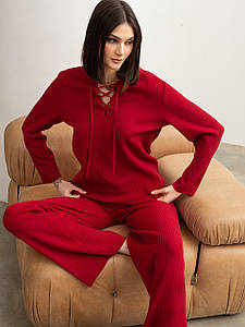 Теплий костюм жіночий брючний трикотажний осінній