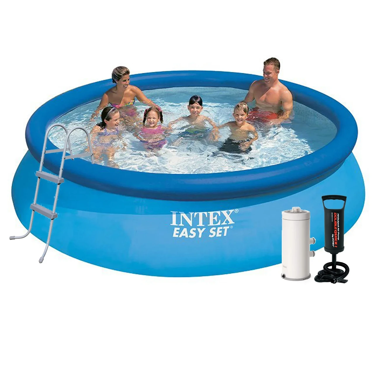 Надувний басейн Intex 28130-6, 366 х 76 см (3 785 л/год, підстилка, тент, насос, драбина)