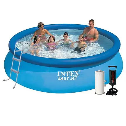 Надувний басейн Intex 28130-6, 366 х 76 см (3 785 л/год, підстилка, тент, насос, драбина), фото 1