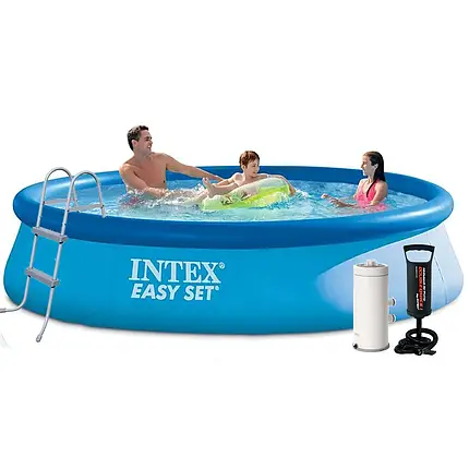Надувний басейн Intex 28143-5, 396 х 84 см (3 785 л/год, підстилка, тент, насос, драбина), фото 1