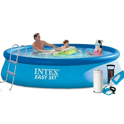 Надувний басейн Intex 28143-7, 396 х 84 см (3 785 л/год, підстилка, тент, насос, драбина, набір для догляду), фото 1