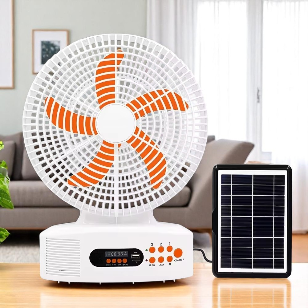 Вентилятор акумуляторний 12″ EP-312 із сонячною панеллю, Bluetooth, FM-радіо та LED-підсвіткою, фото 1