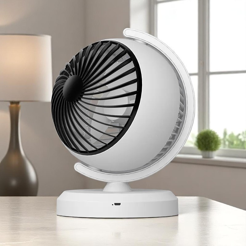 Настільний акумуляторний вентилятор AA-888 з підсвічуванням, 3 швидкості, безшумна робота, 20 см, фото 1
