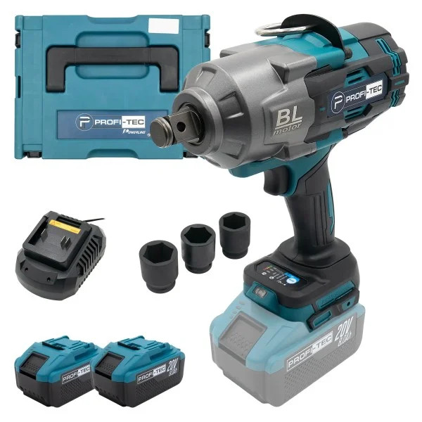 Акумуляторний гайковерт PROFI-TEC PTW2100BL POWERLine, 2×PT2080EP (8.0 А·год), зарядний пристрій BC 20 V, кейс