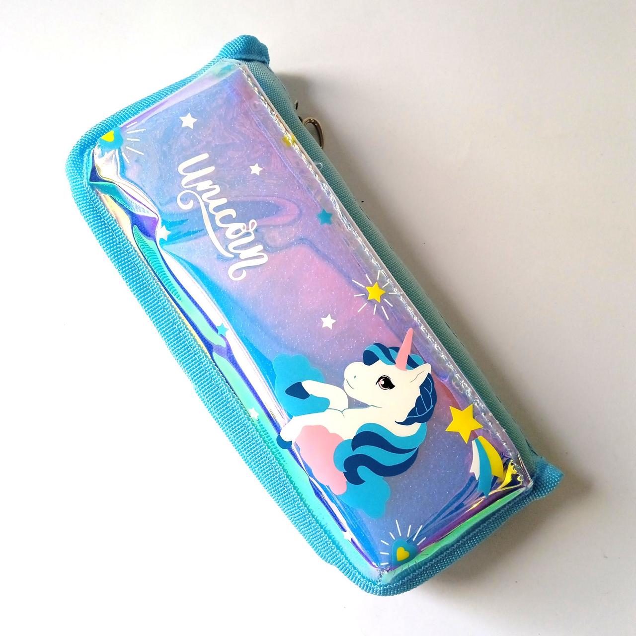 Пенал косметичка "Unicorn", блакитний, 23*11*6 см, 2 відділення, фото 1