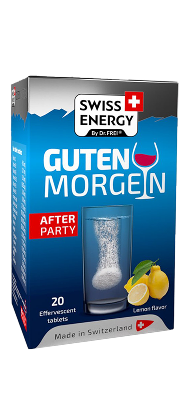Антипохмільний комплекс, GUTEN MORGEN No Hangover, Swiss Energy, смак лимона, 20 шипучих таблеток