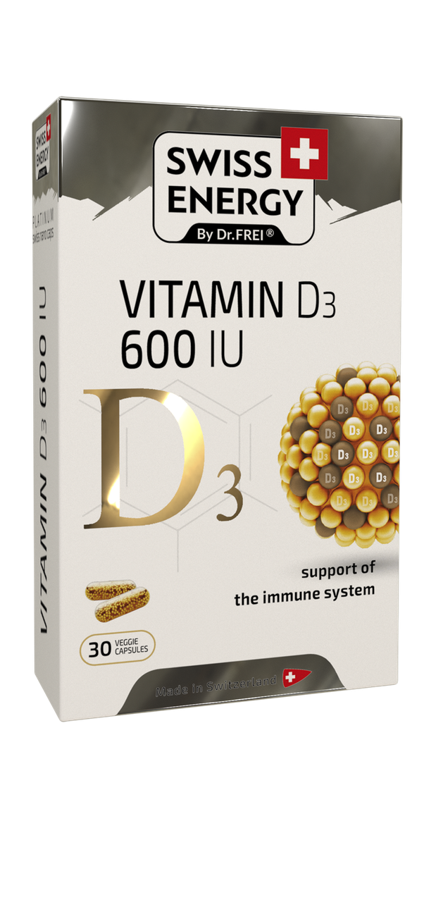 Вітамін D3 для імунітету, D3 600 IU, Swiss Energy, 15 мкг (600 МО), 30 веганських капсул