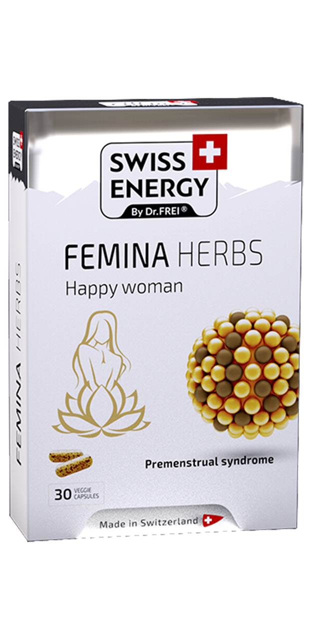 Підтримка при ПМС, FEMINA HERBS, Swiss Energy, стандартизований екстракт Вітексу, 30 веганських капсул