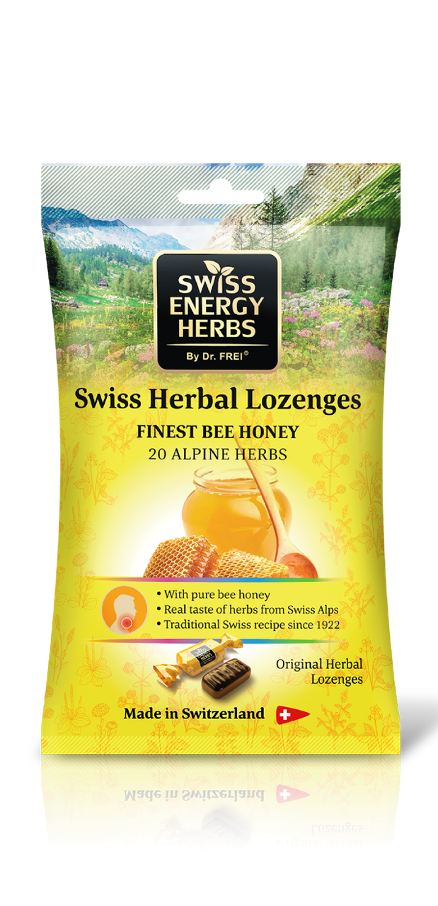 Льодяники від застуди, Herbal Lozenges Bag 20 herbs + Honey, Swiss Energy, від кашлю, болю в горлі та закладеності носа, 20
