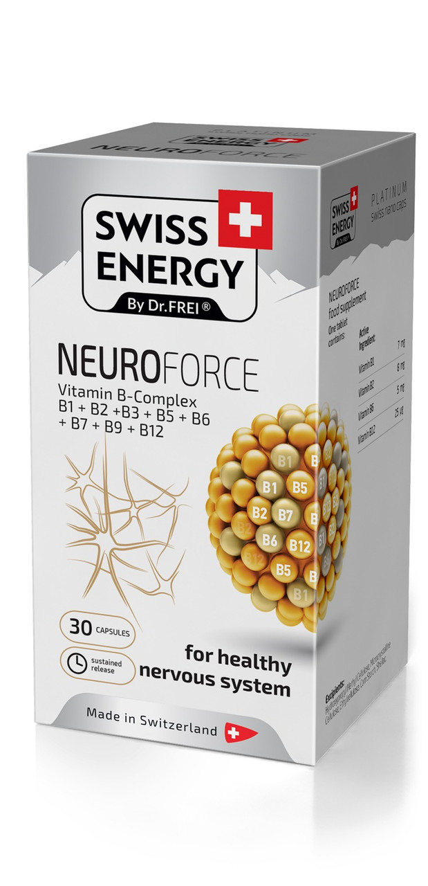Вітаміни групи В, NEUROFORCE Vitamin B-Complex, Swiss Energy, підтримка нервової системи, 30 капсул
