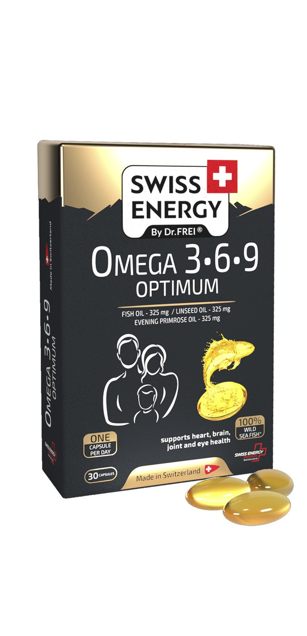 Омега-3-6-9, Omega-3-6-9 OPTIMUM blister, Swiss Energy, риб'ячий жир, олія насіння льону, олія примули, 30 гелевих капсул