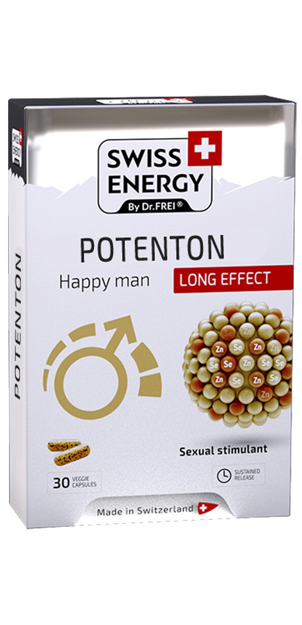Підтримка потенції для чоловіків, Potenton, blister, Swiss Energy, комплекс продовженої дії, 30 веганських капсул