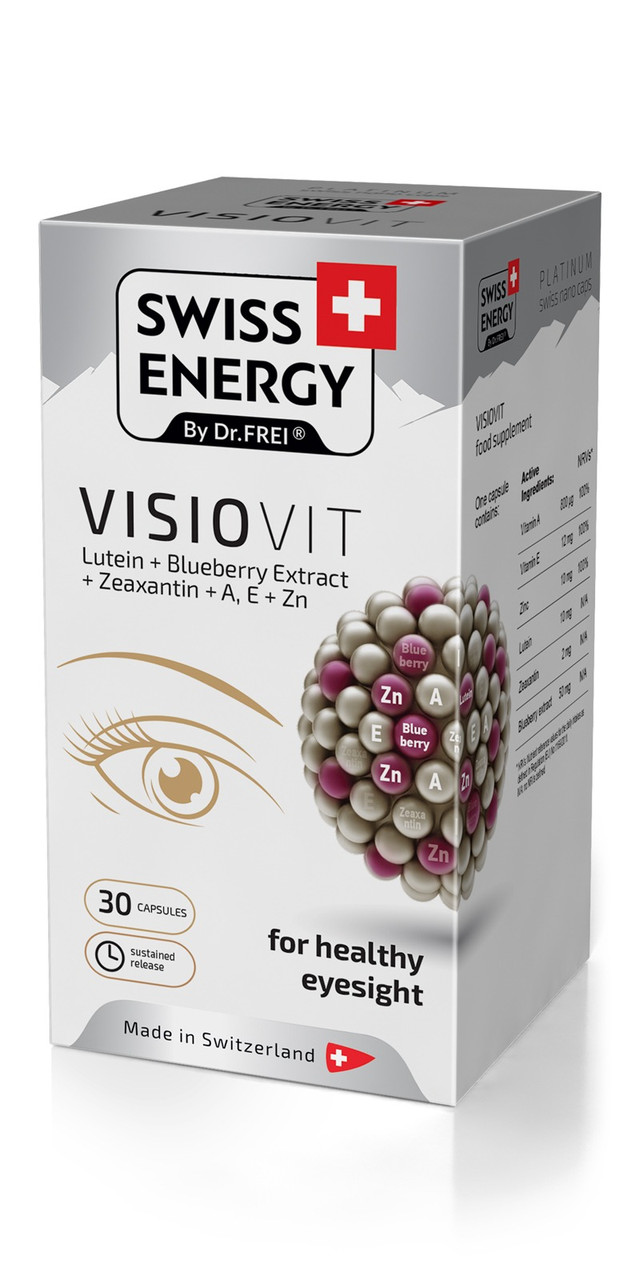 Підтримка зору та здоров'я очей, VISIOVIT Lutein+Blueberry+Extract+Zeaxanthin+AE+Zn, Swiss Energy, вітаміни, мінерали та